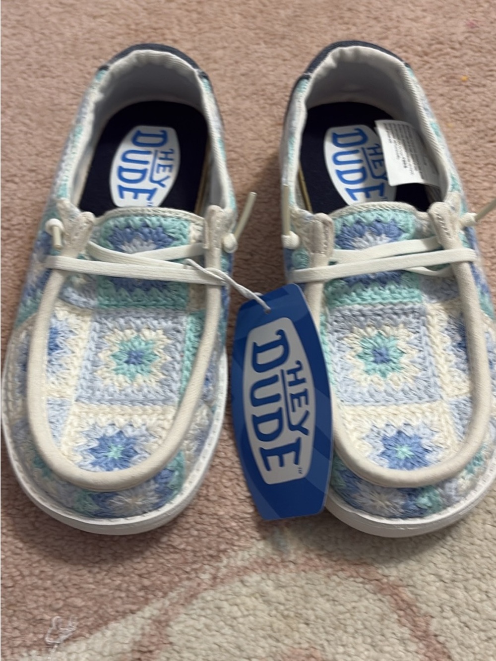 Hey Dude Kids Crochet Slip-On Shoes in Blue/White size 1 NWT
